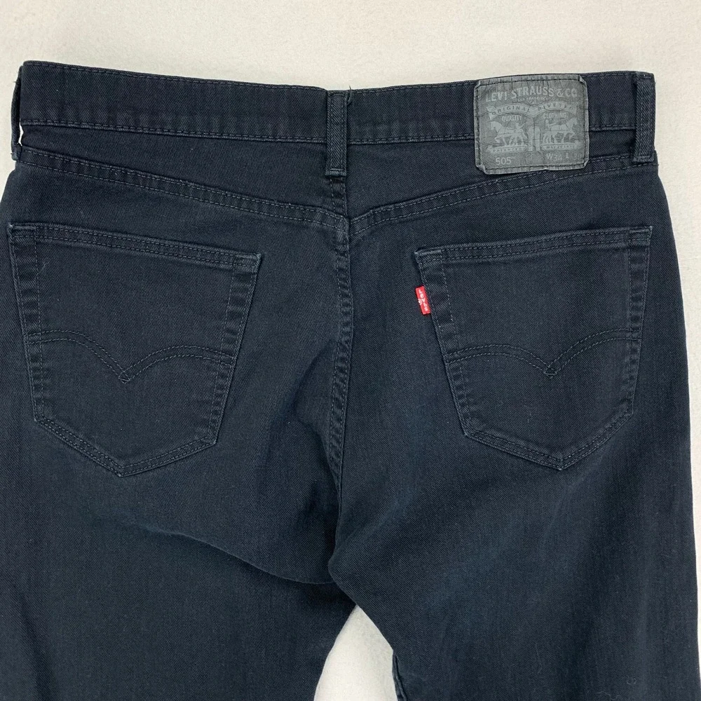 Levi's Jeans 505 Mens 34x30 Black Denim‎ Regular Straight Zipper Fly Retro Work
